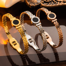Arihant Stainless Steel Gold, Rose Gold and Silver Roman numerals Zig Zag Style Contemporary Bracelet
