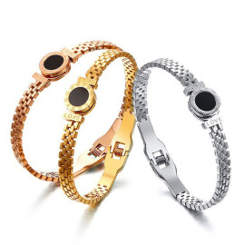 Arihant Stainless Steel Gold, Rose Gold and Silver Roman numerals Zig Zag Style Contemporary Bracelet