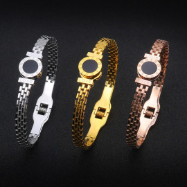 Arihant Stainless Steel Gold, Rose Gold and Silver Roman numerals Zig Zag Style Contemporary Bracelet