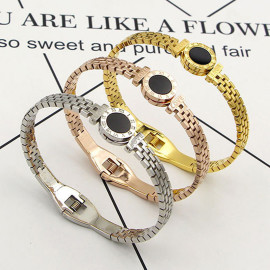 Arihant Stainless Steel Gold, Rose Gold and Silver Roman numerals Zig Zag Style Contemporary Bracelet