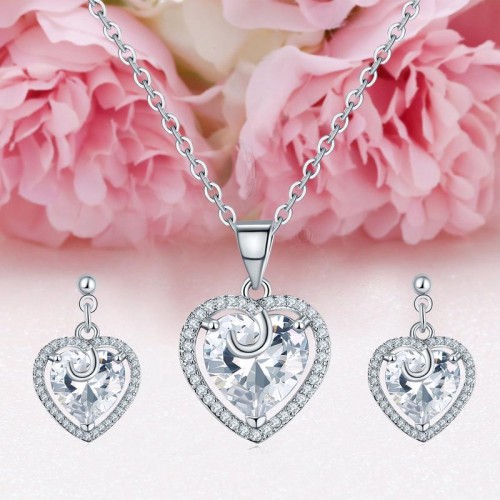 Platinum Plated American Diamond Hearts Jewellery ...