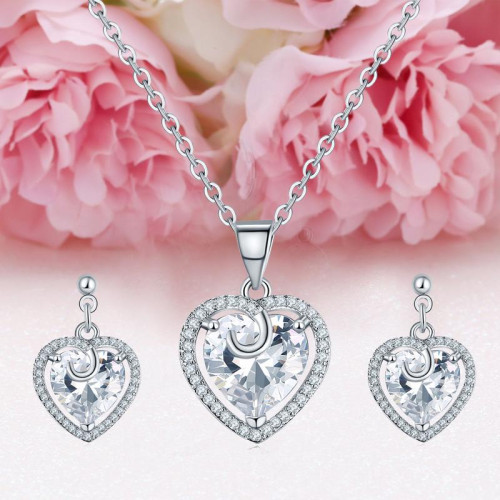 Platinum Plated American Diamond Hearts Jewellery ...