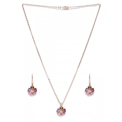 Gold Plated Multicolour Cubic Zirconia Floral Jewe...