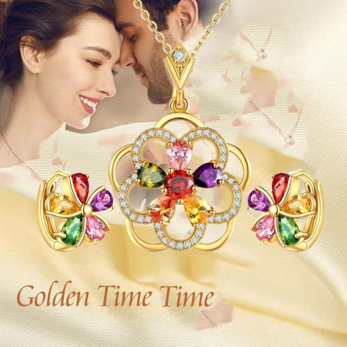 Gold Plated Cubic Zirconia Floral Shaped Pendant S...