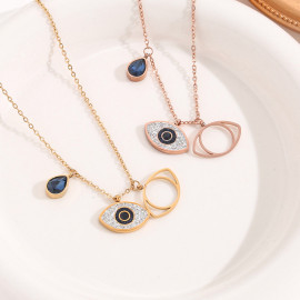 Arihant Stainless Steel Gold Plated & Rose Gold Plated American Diamond Studded Evil Eye Pendant