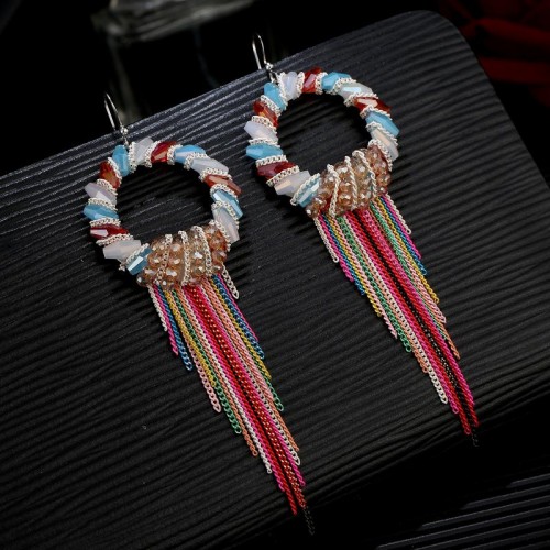Arihant Platinum Plated Onyx Multicolour Chain Drop Earrings 2436