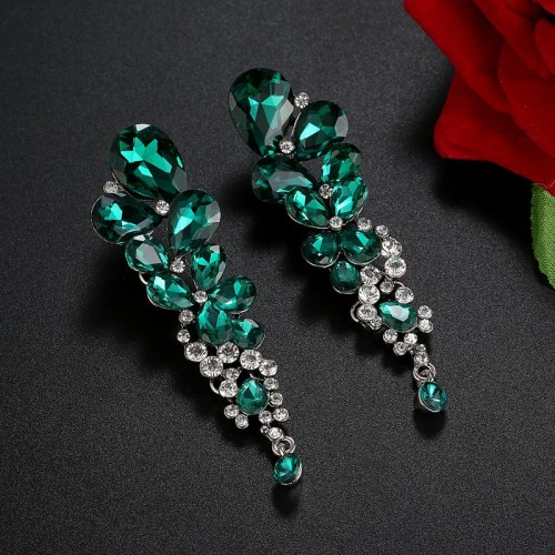 Arihant Platinum Plated Handcrafted Green Drop Earrings 2489