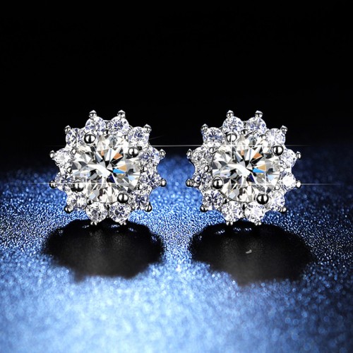 Arihant Silver Plated American Diamond Studded Floral Solitaire Stud Earrings