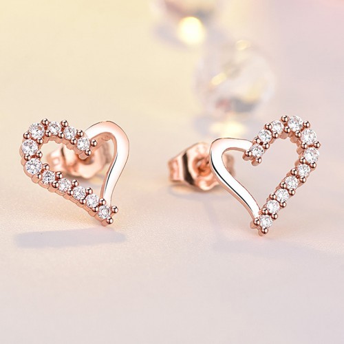 Arihant Rose Gold Plated American Diamond Studded Heart Shape Korean Stud Earrings