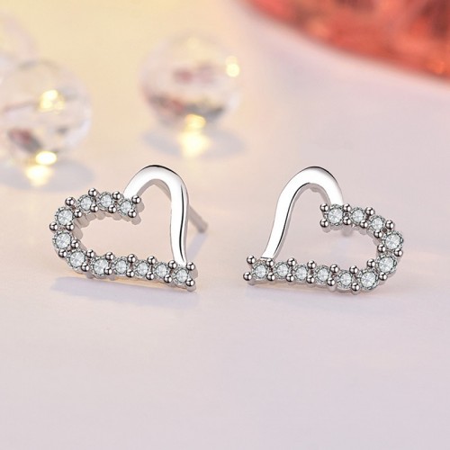 Arihant Silver Plated American Diamond Studded Heart Shape Korean Stud Earrings