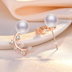 Arihant Rose Gold Plated American Diamond Studded Pearl Leaf Korean Stud Earrings