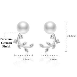 Arihant Silver Plated American Diamond Studded Pearl Leaf Korean Stud Earrings