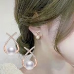 Arihant Rose Gold Plated American Diamond Studded Cross Shape Korean Stud Earrings