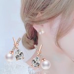 Arihant Rose Gold Plated American Diamond Studded Cross Shape Korean Stud Earrings