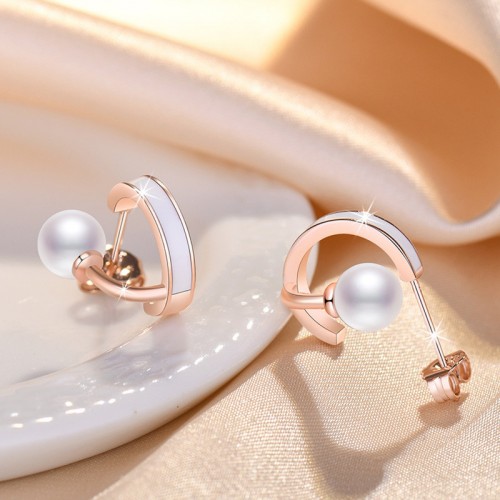 Arihant Rose Gold Plated Freshwater Pearl Studded Retro Stud Earrings