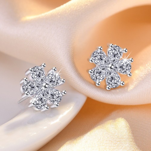 Arihant Silver Plated American Diamond Studded Floral Korean Stud Earrings