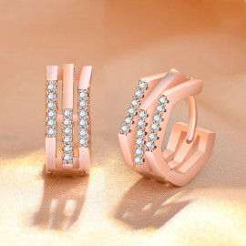 Arihant Rose Gold Plated American Diamond Studded Geometric Korean Hoop Earrings