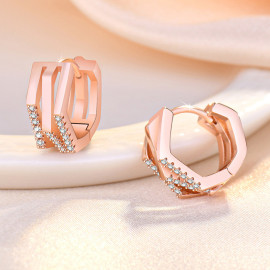 Arihant Rose Gold Plated American Diamond Studded Geometric Korean Hoop Earrings