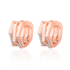 Arihant Rose Gold Plated American Diamond Studded Geometric Korean Hoop Earrings