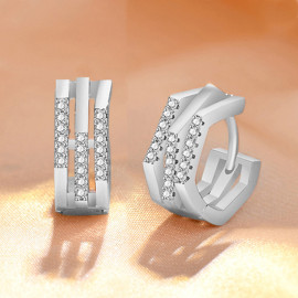 Arihant Silver Plated American Diamond Studded Geometric Korean Hoop Earrings