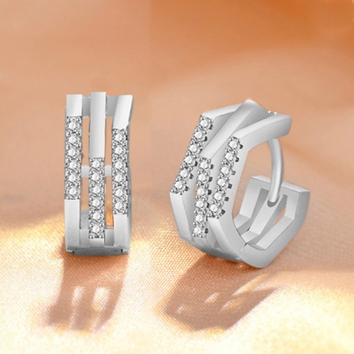 Arihant Silver Plated American Diamond Studded Geometric Korean Hoop Earrings