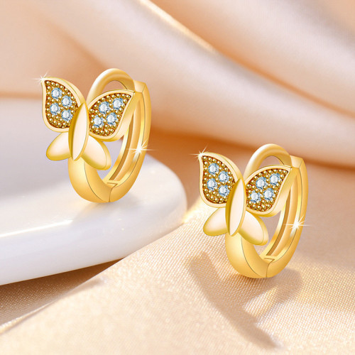 Arihant Gold Plated American Diamond Studded Butterfly Shape Korean Hoop Earrings