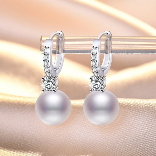 Arihant Silver Plated American Diamond Studded Contemporary Pearl Korean Drop Earrings