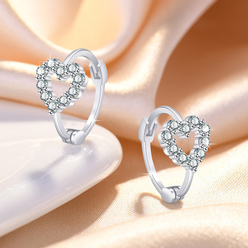 Arihant Silver Plated American Diamond Studded Heart Shape Hoop Earrings