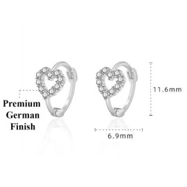 Arihant Silver Plated American Diamond Studded Heart Shape Hoop Earrings