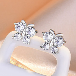 Arihant Silver Plated American Diamond Studded Butterfly Shape Korean Hoop Earrings