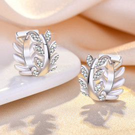 Arihant Silver Plated American Diamond Studded Leaf inspired Hoop Earrings