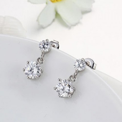 Arihant Silver Plated American Diamond Studded Hexagon Shape Korean Drop Earrings