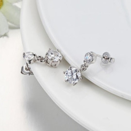 Arihant Silver Plated American Diamond Studded Hexagon Shape Korean Drop Earrings