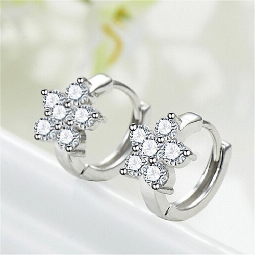 Arihant Silver Plated American Diamond Studded Floral Korean Hoop Earrings