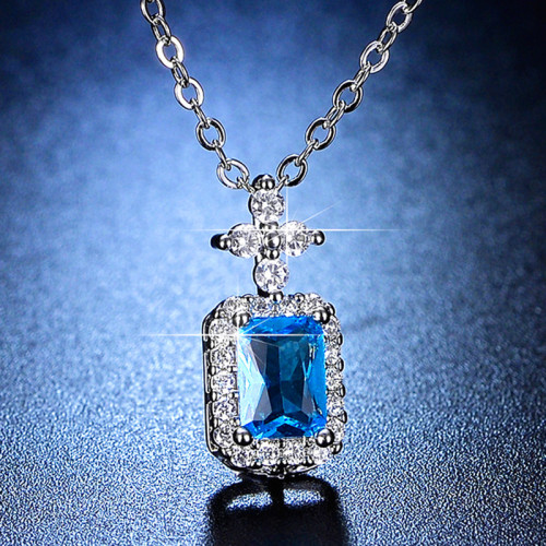 Arihant Silver Plated Crystal Studded Geometrical Blue Stone Anti Tarnish Solitaire Pendant