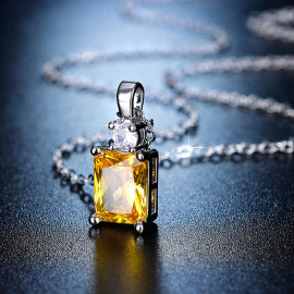 Arihant Silver Plated Crystal Studded Geometrical Yellow Stone Anti Tarnish Solitaire Pendant