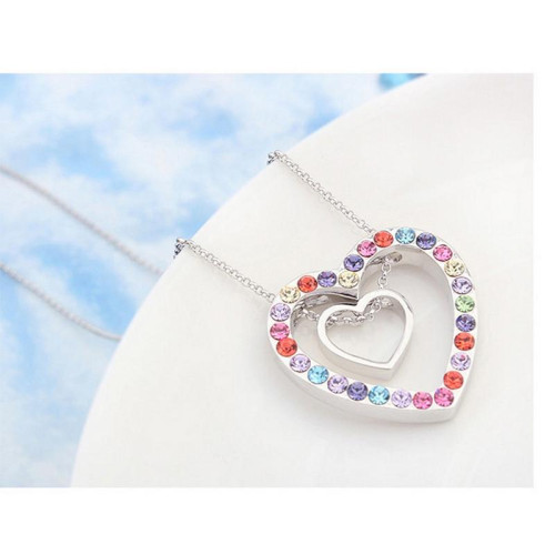 Arihant Rhodium Plated Multicolor Heart Swarovski Pendant 2030