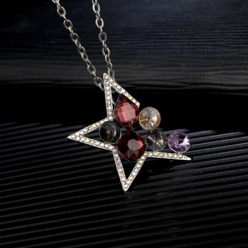 Arihant Multicolor Rhodium Plated CZ Stone Studded Pendant with Chain 2070