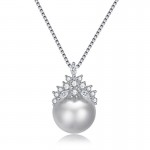 Arihant Silver Plated American Diamond Studded Crown Like Pearl Studded Korean Pendant