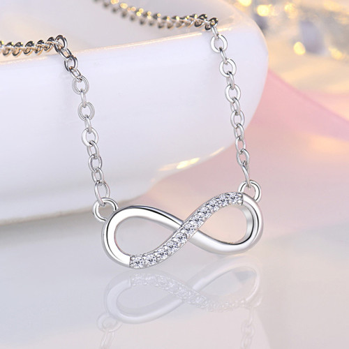 Arihant Silver Plated American Diamond Studded Infinity Shape Korean Pendant