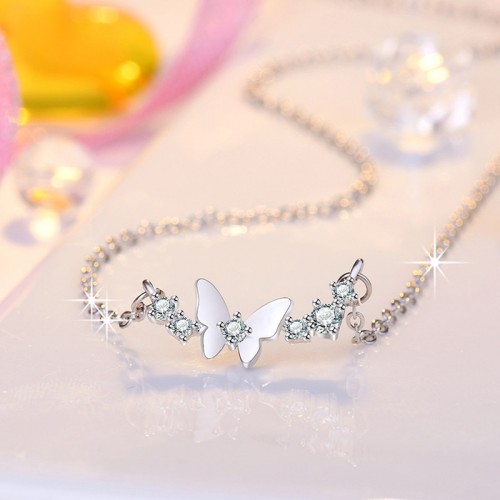 Arihant Silver Plated American Diamond Studded Butterfly Themed Contemporary Pendant