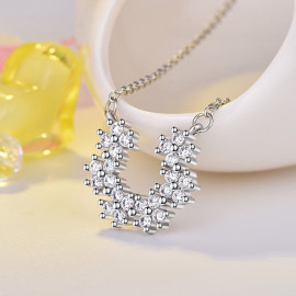 Arihant Silver Plated American Diamond Studded Half Hoop Floral Pendant