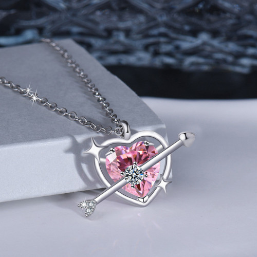 Arihant Silver Plated American Diamond Studded Pink Heart Themed Pendant