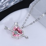 Arihant Silver Plated American Diamond Studded Pink Heart Themed Pendant