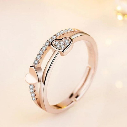 Arihant Adorable American Diamond Heart Designs Rose Gold Plated Adjustable Ring For Women/Girls 5044