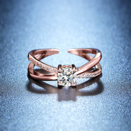 Arihant Rose Gold Plated American Diamond Studded Cross Shape Adjustable Finger Ring