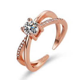 Arihant Rose Gold Plated American Diamond Studded Cross Shape Adjustable Finger Ring