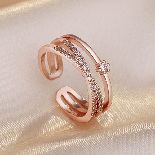 Arihant Rose Gold Plated American Diamond Studded Contemporary Korean Finger Ring