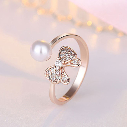 Arihant Rose Gold Plated American Diamond Studded Butterfly Shape Contemporary Finger Ring