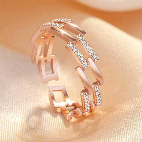 Arihant Rose Gold Plated American Diamond Studded Contemporary Korean Finger Ring